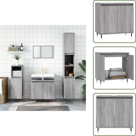 Badschrank Grau Sonoma 58x33x60 cm Holzwerkstoff - Badeschrank - Badezimmermöbel - Holzwerkstoff - Grau - Industrieller Stil
