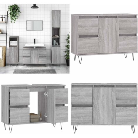 Badschrank Grau Sonoma 80x33x60 cm Holzwerkstoff - Badeschrank - Badmöbel - Grau Sonoma - Holzwerkstoff - Eisenfuß - Home & Living
