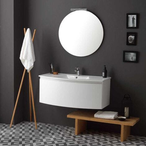 Badschrank Hängend 102 Cm Weiß Lackiert Mit Rundspiegel  Riva