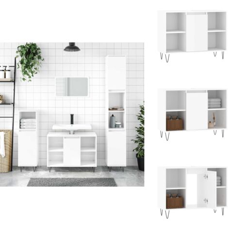 Badschrank Hochglanz-Weiß 80x33x60 cm Holzwerkstoff - Badeschrank - Holzwerkstoff - Weißer Badschrank - Badezimmermöbel - Spiegelschrank