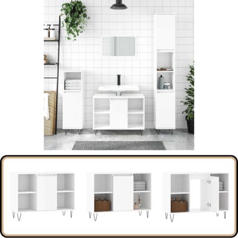 Badschrank Hochglanz-Weiß 80x33x60 cm Holzwerkstoff - Badeschrank - Holzwerkstoff - Weißer Badschrank - Badezimmermöbel - Spiegelschrank