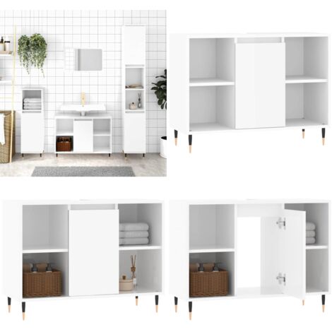 Badschrank Hochglanz-Weiß 80x33x60 cm Holzwerkstoff - Badeschrank - Holzwerkstoff - Weißer Badschrank - Badezimmermöbel - Spiegelschrank - Home & Living
