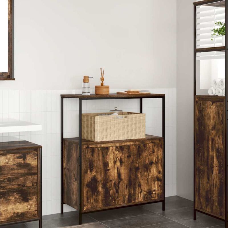 Badschrank Mit Regalen Räuchereiche 76, 5x35x95 Cm - Vidaxl