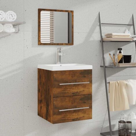 Badschrank mit Spiegel Eiche Raucht 41x38,5x48 cm