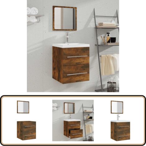 Badschrank mit Spiegel Räuchereiche 41x38,5x48 cm - Badeschrank - Wandmontage - Badezimmermöbel - Spiegelschrank - Rauchfarbe