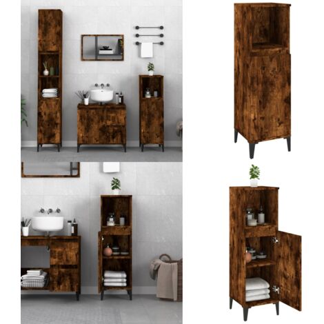 Badschrank Räuchereiche 30x30x100 cm Holzwerkstoff - Badezimmermöbel - Badschrank - Holzwerkstoff - Badezimmerorganisation - Spiegelschrank - Home & Living