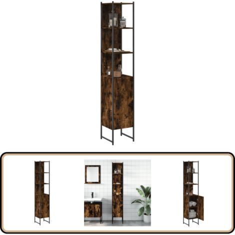 Badschrank Räuchereiche 33x33x185,5 cm Holzwerkstoff - Badezimmermöbel - Badschrank - Holzwerkstoff - Pulverbeschichtet - Stahl