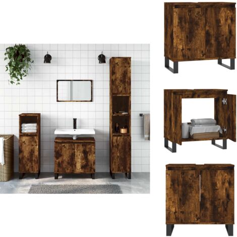 Badschrank Räuchereiche 58x33x60 cm Holzwerkstoff - Badeschrank - Badezimmermöbel - Holzwerkstoff - Industrieller Stil - Braun