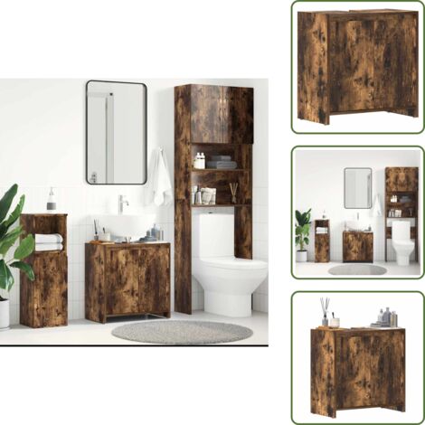 Badschrank Räuchereiche 60x33x61 cm Holzwerkstoff - Badeschrank - Badezimmermöbel - Holzschränke - Holzwerkstoffeinrichtung - Schrank