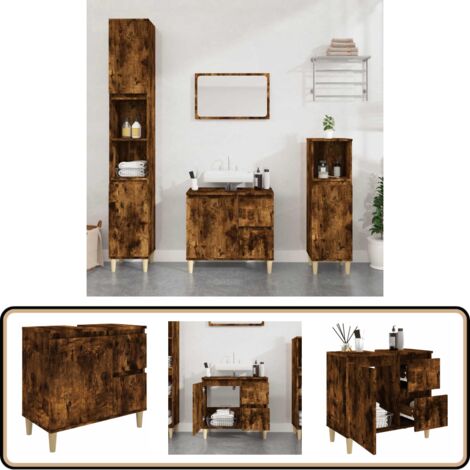 Badschrank Räuchereiche 65x33x60 cm Holzwerkstoff - Badezimmermöbel - Badschrank - Schubladenschrank - Unterschrank - Holzschrank