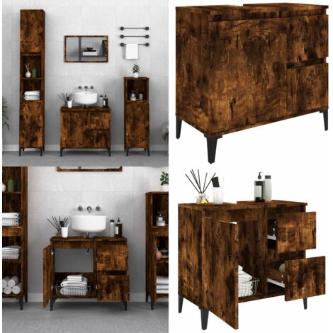 Badschrank Räuchereiche 65x33x60 cm Holzwerkstoff - Badschrank -  Badschränke - Home & Living
