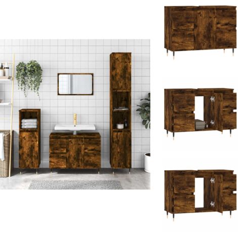Badschrank Räuchereiche 80x33x60 cm Holzwerkstoff - Badeschrank - Badmöbel - Holzwerkstoff - Eisenfuß - Industrieller Stil