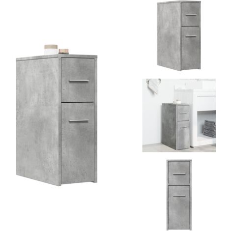 Badschrank Schmal mit Rollen Betongrau Holzwerkstoff - Schmaler Badezimmerschrank - Badezimmerschrank Schmal - Schmale Badezimmerschränke - Hoher Badezimmerschrank