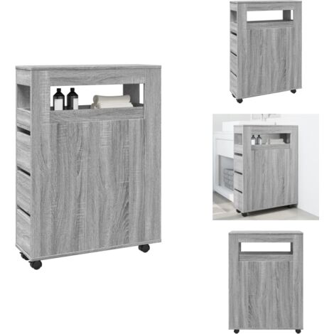 Badschrank Schmal mit Rollen Grau Sonoma Holzwerkstoff - Badezimmerschrank Schmal - Schmaler Badezimmerschrank - Badschrank Schmal - Schmaler Badschrank