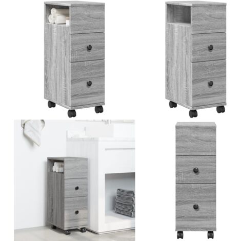 Badschrank Schmal mit Rollen Grau Sonoma Holzwerkstoff - Schrank mit Rollen - Holzwerkstoff Schrank