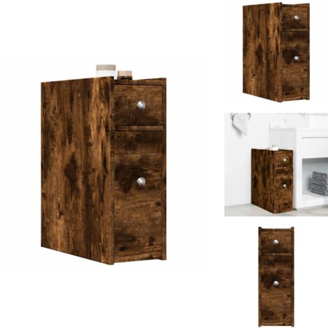 Badschrank Schmal mit Rollen Räuchereiche Holzwerkstoff - Schmaler Badezimmerschrank - Badezimmerschrank Schmal - Schmale Badezimmerschränke - Hoher Badezimmerschrank