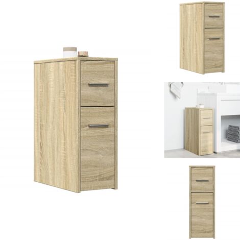 Badschrank Schmal mit Rollen Sonoma-Eiche Holzwerkstoff - Schmaler Badezimmerschrank - Badezimmerschrank Schmal - Schmale Badezimmerschränke - Hoher Badezimmerschrank