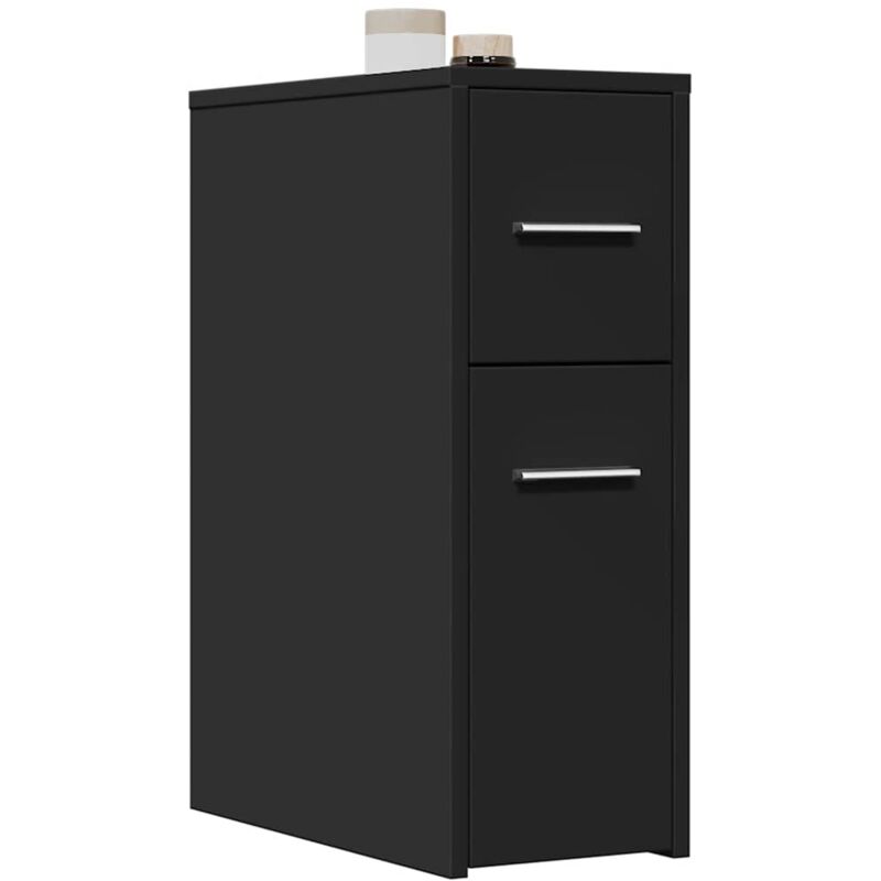 Vidaxl Badschrank Schmal Mit Rollen Schwarz Holzwerkstoff