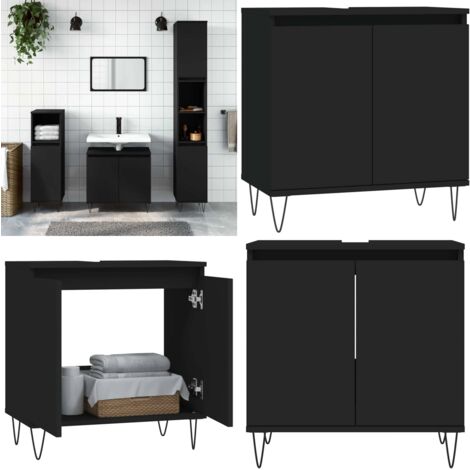 Badschrank Schwarz 58x33x60 cm Holzwerkstoff - Badeschrank - Badezimmermöbel - Holzwerkstoff - Schwarzer Schrank - Industrieller Stil - Home & Living