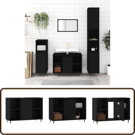 Badschrank Schwarz 80x33x60 cm Holzwerkstoff - Badeschrank - Holzwerkstoff - Schwarzer Schrank - Badezimmermöbel - Unterschrank