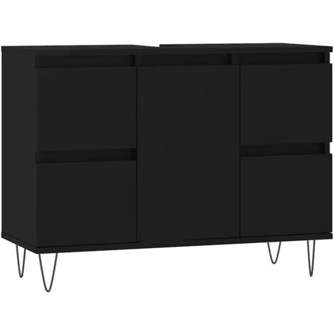 VIDAXL The Living Store Badschrank Schwarz 80x33x60 cm Holzwerkstoff - Badeschrank - Badmöbel - Holzwerkstoff - Schwarzer Schrank - Badezimmerorganisation