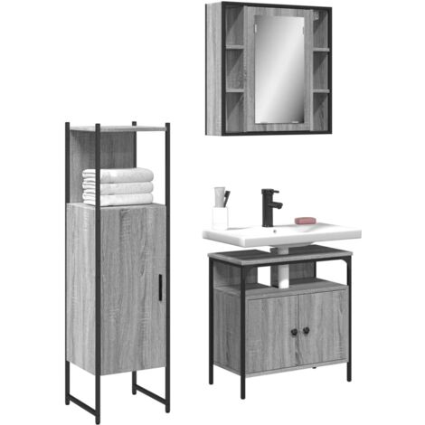 Badschrank-Set 3 Teile Sonoma Grau