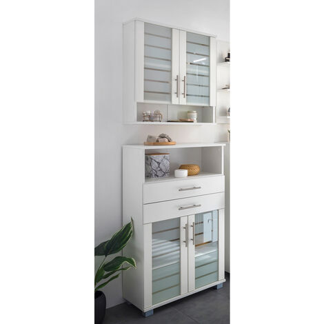 Badschrank Set mit Milchglas NOCI-80 in weiß, B/H/T: ca. 59,8/200/32,6 cm