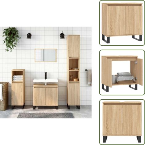 Badschrank Sonoma-Eiche 58x33x60 cm Holzwerkstoff - Badeschrank - Badezimmermöbel - Holzwerkstoff - Badschrank Sonoma Eiche - Industrieller Stil