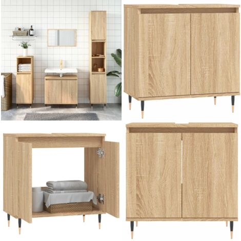 Badschrank Sonoma-Eiche 58x33x60 cm Holzwerkstoff - Badeschrank - Badezimmermöbel - Holzwerkstoff - Eichefarben - Industrieller Stil - Home & Living
