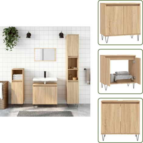 Badschrank Sonoma-Eiche 58x33x60 cm Holzwerkstoff - Badeschrank - Badmöbel - Holzwerkstoff - Sonoma-Eiche - Industrieller Stil