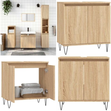Badschrank Sonoma-Eiche 58x33x60 cm Holzwerkstoff - Badeschrank - Badmöbel - Holzwerkstoff - Sonoma-Eiche - Industrieller Stil - Home & Living