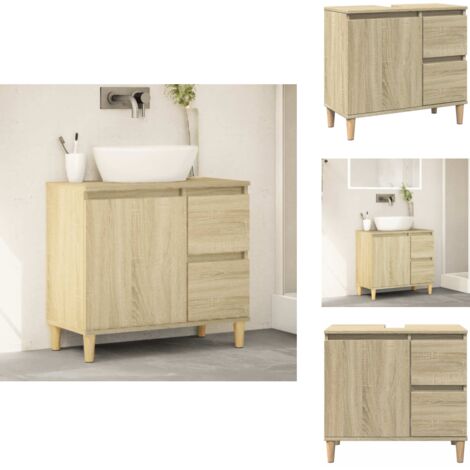 Badschrank Sonoma-Eiche 65x33x60 cm Holzwerkstoff - Badezimmermöbel - Badschrank - Schubladenschrank - Unterschrank - Holzschrank