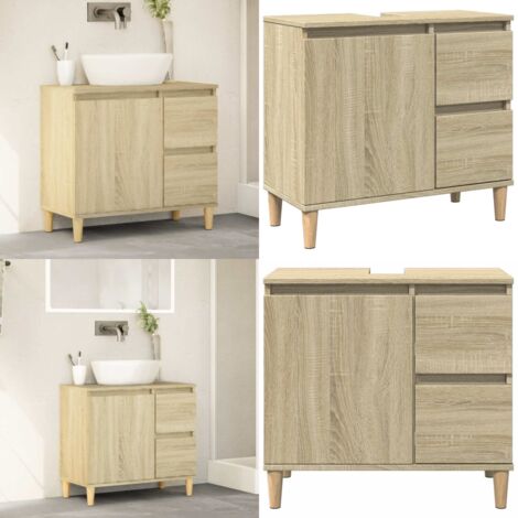 Badschrank Sonoma-Eiche 65x33x60 cm Holzwerkstoff - Badezimmermöbel - Badschrank - Schubladenschrank - Unterschrank - Holzschrank - Home & Living