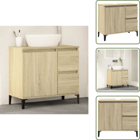 Badschrank Sonoma-Eiche 65x33x60 cm Holzwerkstoff - Badschrank - Holzwerkstoff - Badezimmermöbel - Spiegelschrank - Unterschrank