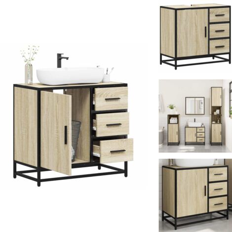 Badschrank Sonoma-Eiche 65x33x60 cm Holzwerkstoff - Waschbeckenunterschrank - Waschbeckenunterschränke - Waschbeckenschrank - Waschtisch
