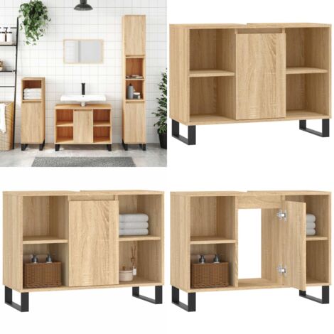 Badschrank Sonoma-Eiche 80x33x60 cm Holzwerkstoff - Badeschrank - Holzschrank - Badezimmermöbel - Unterschrank - Waschttisch - Home & Living