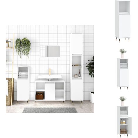 Badschrank Weiß 30x30x100 cm Holzwerkstoff - Badeschrank - Badezimmermöbel - Holzwerkstoff - Weißer Schrank - Badorganisation