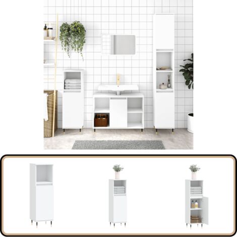 Badschrank Weiß 30x30x100 cm Holzwerkstoff - Badeschrank - Badezimmermöbel - Holzwerkstoff - Weißer Schrank - Badorganisation