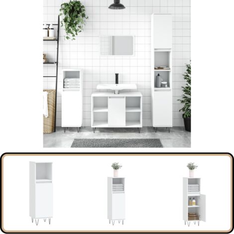 Badschrank Weiß 30x30x100 cm Holzwerkstoff - Badeschrank - Holzwerkstoff - Weißer Schrank - Badezimmermöbel - Badorganisation