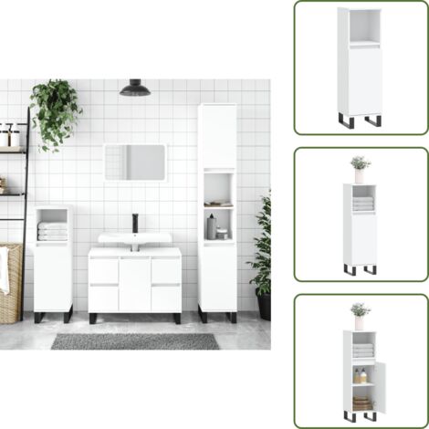 Badschrank Weiß 30x30x100 cm Holzwerkstoff - Badeschrank - Holzwerkstoff - Weißer Schrank - Badezimmermöbel - Spiegelschrank