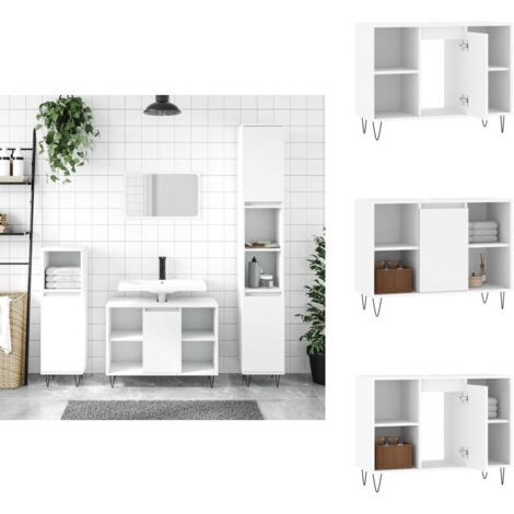 Badschrank Weiß 80x33x60 cm Holzwerkstoff - Badeschrank - Holzwerkstoff - Weißer Badschrank - Badezimmermöbel - Spiegelschrank
