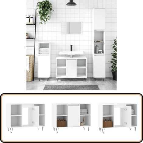 Badschrank Weiß 80x33x60 cm Holzwerkstoff - Badeschrank - Holzwerkstoff - Weißer Badschrank - Badezimmermöbel - Spiegelschrank