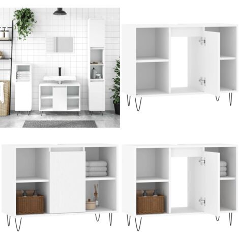 Badschrank Weiß 80x33x60 cm Holzwerkstoff - Badeschrank - Holzwerkstoff - Weißer Badschrank - Badezimmermöbel - Spiegelschrank - Home & Living