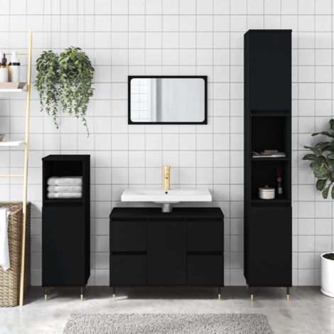 Badschrank，Badezimmerschrank，Aufbewahrungsschrank Schwarz 80x33x60 cm Holzwerkstoff VCWS778361
