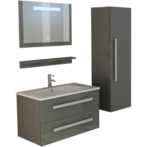 Badset Badmöbel Set hochglanz ST. MORITZ grau mit Spiegel Inkl LED und Schrank