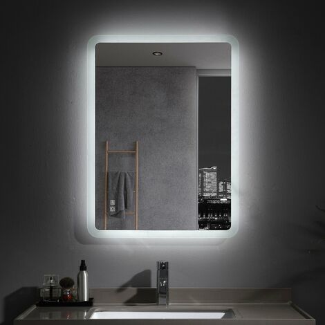 Badspiegel 50 x 60cm mit Beleuchtung LED Rechteckig Badezimmerspiegel Badezimmer Bad Spiegel Wandspiegel mit Touchschalter 3 Lichtfarben Dimmbar