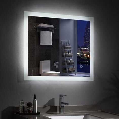 Badspiegel 60 x 50 cm  mit Beleuchtung LED Rechteckig Badezimmer Wandspiegel Lichtspiegel kaltweiss mit Touchschalter IP44 Kaltweissen 50x60 6400K