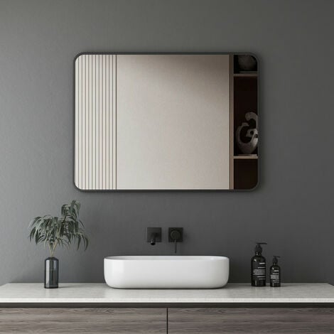 Amgngala Gewölbter Spiegel, 83.8x78.7 cm Wandspiegel für Badezimmer,  schwarzer Metallrahmen, Kosmetikspiegel, Kommodenspiegel, Bogen, dekorative