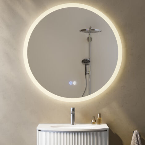 Badspiegel 80 cm Antibeschlag Rund Badezimmerspiegel mit 3 Lichtfarben Helligkeit Einstellbar Memory-Funktion HOROW