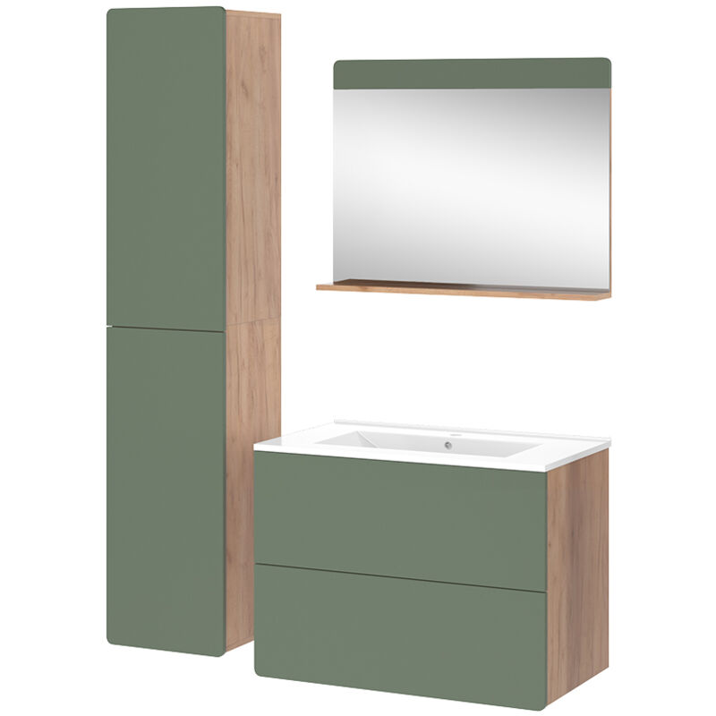 Badmöbel-set Izan, Goldkraft Eiche/grün, 4 Teile Mit Hochschrank, Vicco